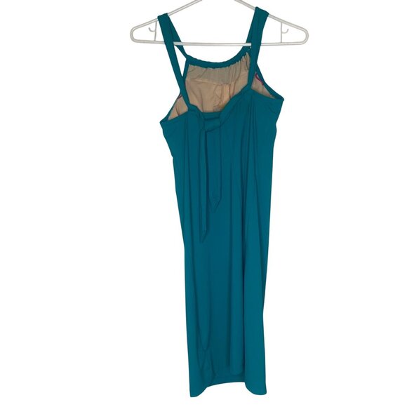Athleta Strappy Back Ruched Swim Dress XS Teel Built-In Bra Lining Resort Cruis - Picture 4 of 11